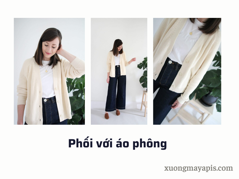 Phối áo khoác cardigan với áo phông