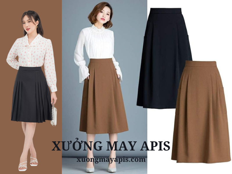 Chân váy chữ A xếp ly