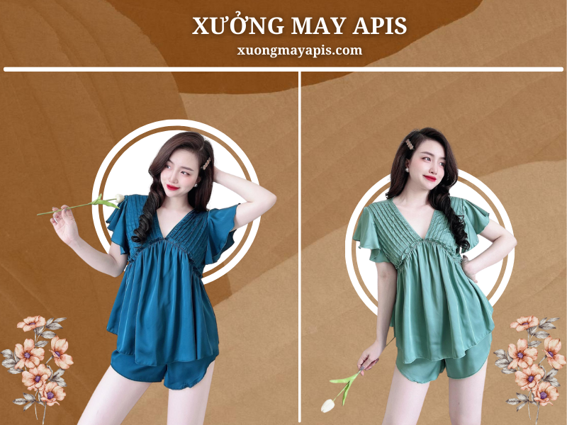 Đồ Bộ Mặc Nhà Nữ Lụa Latin Đùi Xếp Ly Nữ Tính