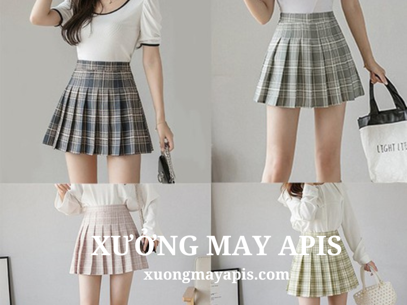 Chân váy xếp ly ngắn họa tiết