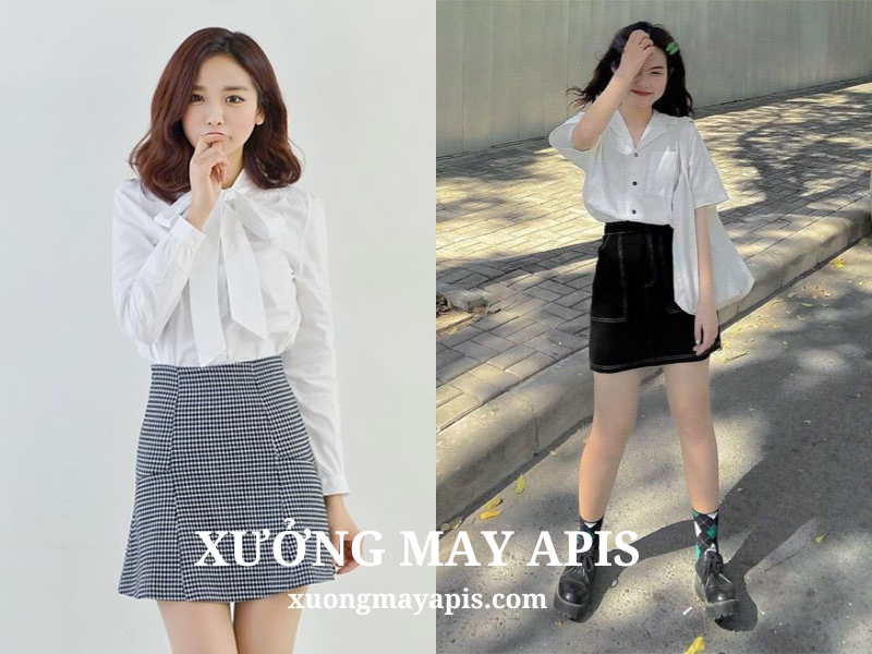 Chân váy chữ A phối cùng áo sơ mi