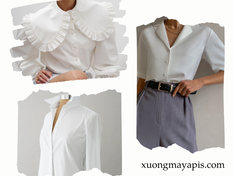 Đường viền cố áo của áo sơ mi trắng nữ