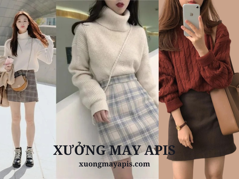 Chân váy chữ A phối cùng áo len