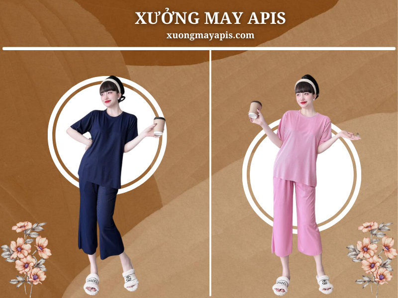 Đồ Bộ Mặc Nhà Thun Gân Tăm Quần 9 Tấc