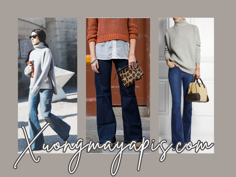 áo len và quần jeans ống loe