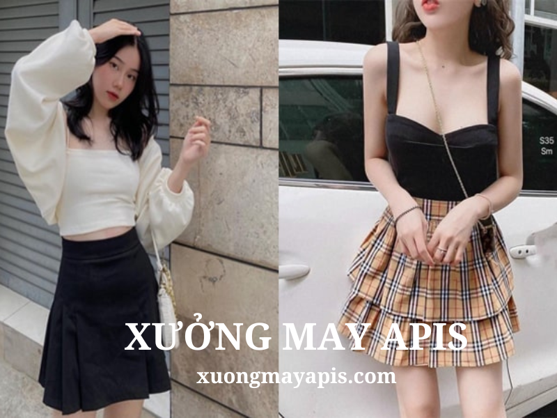 Chân váy xếp ly ngắn phối cùng áo kiểu
