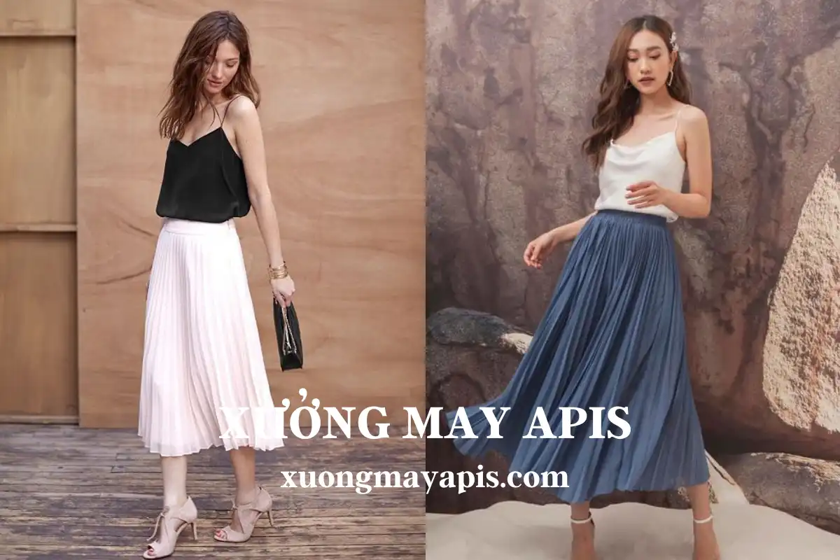 chân váy xếp ly dài