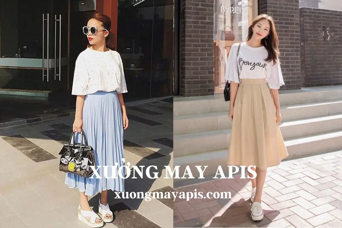 chân váy xếp ly dài