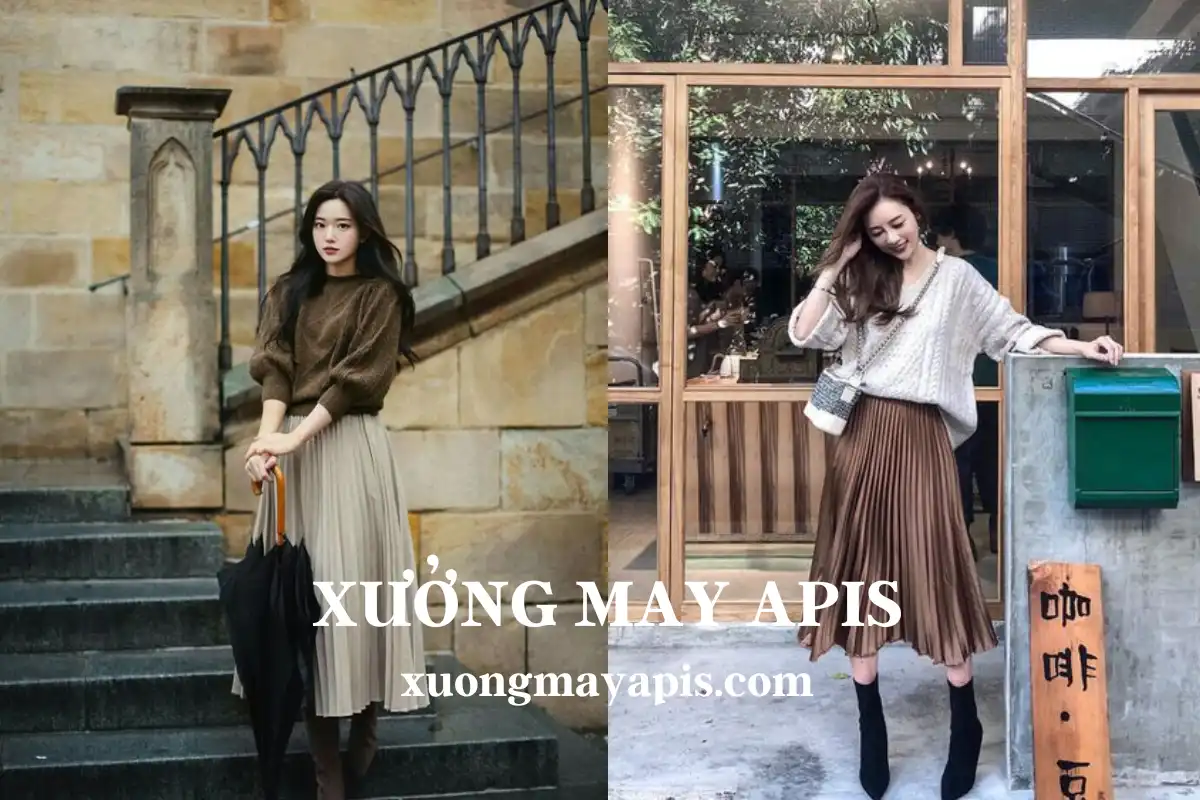 chân váy xếp ly dài