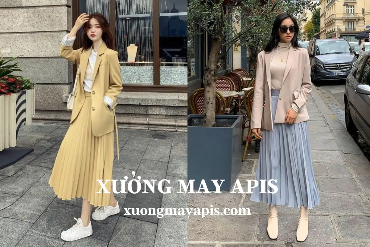chân váy xếp ly dài