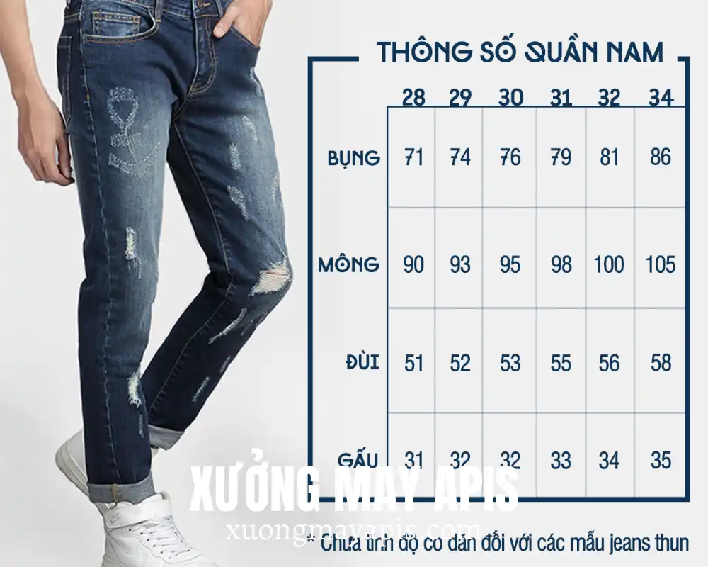 size quần jean nam